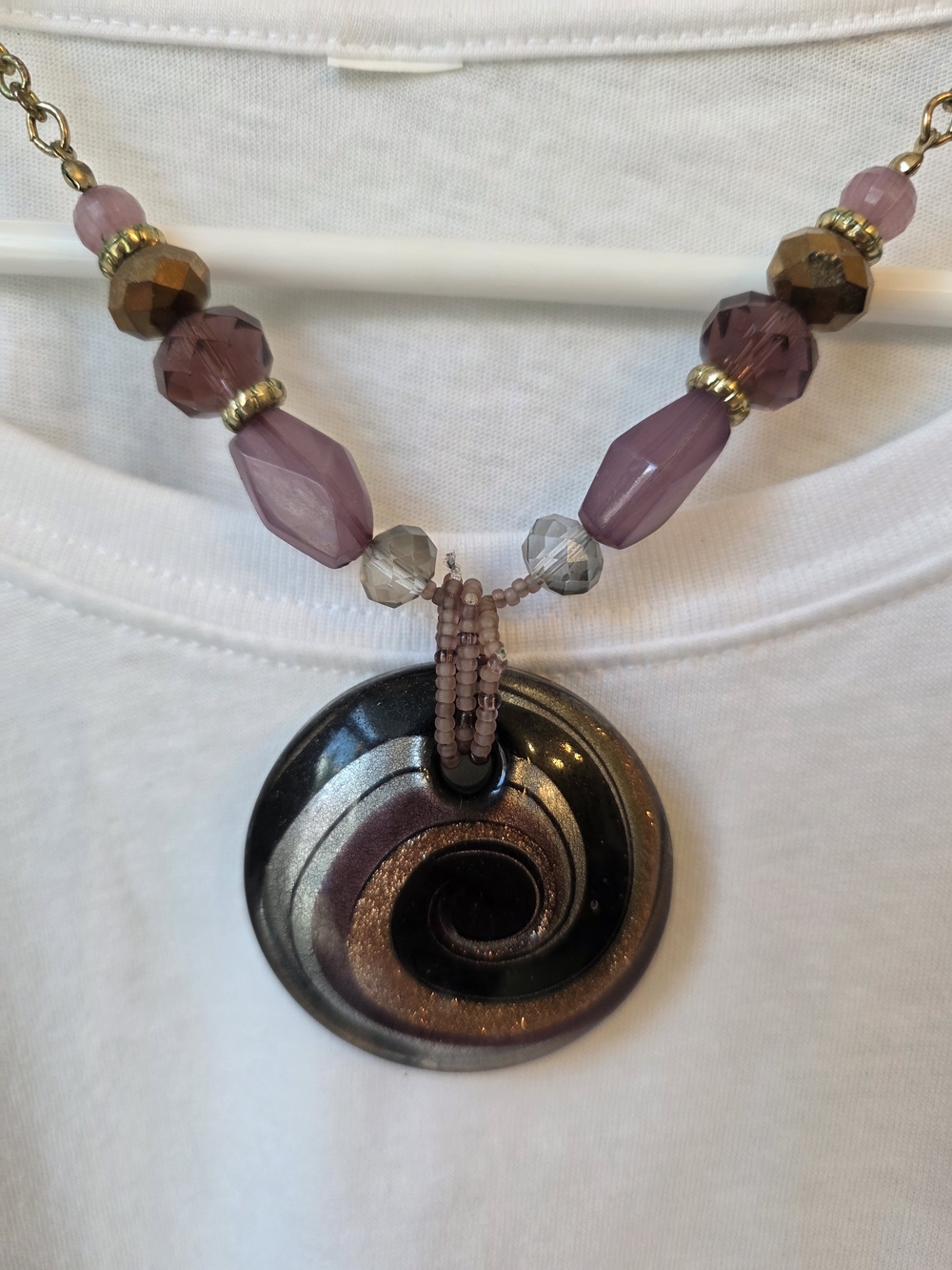 Purple Swirl Glass Pendant Necklace - Women Jewelry